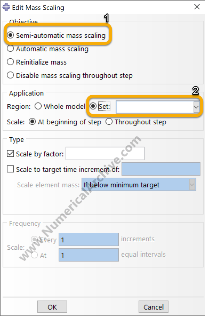 Local mass scaling applied to an element set in Abaqus Explicit