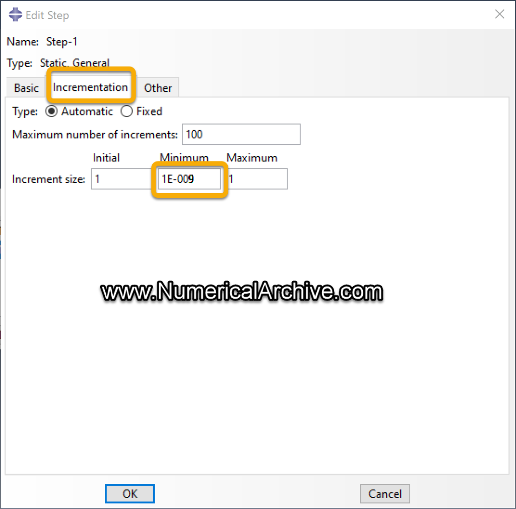Minimum increment size setting in Abaqus Standard