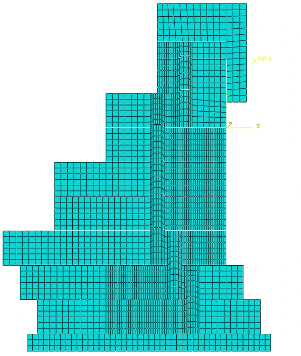 Finite-element mesh of the stepped shear-keyed gravity block quay wall