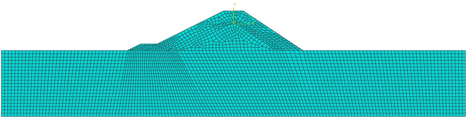 Finite-element mesh of the complete rubble-mound breakwater and foundation