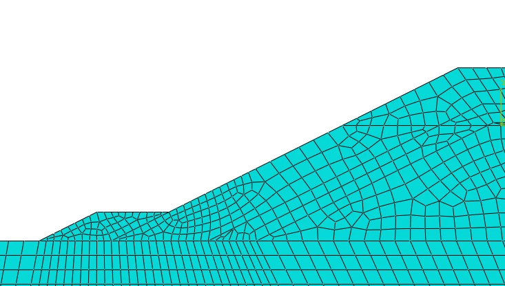Close finite-element mesh detail at the breakwater toe